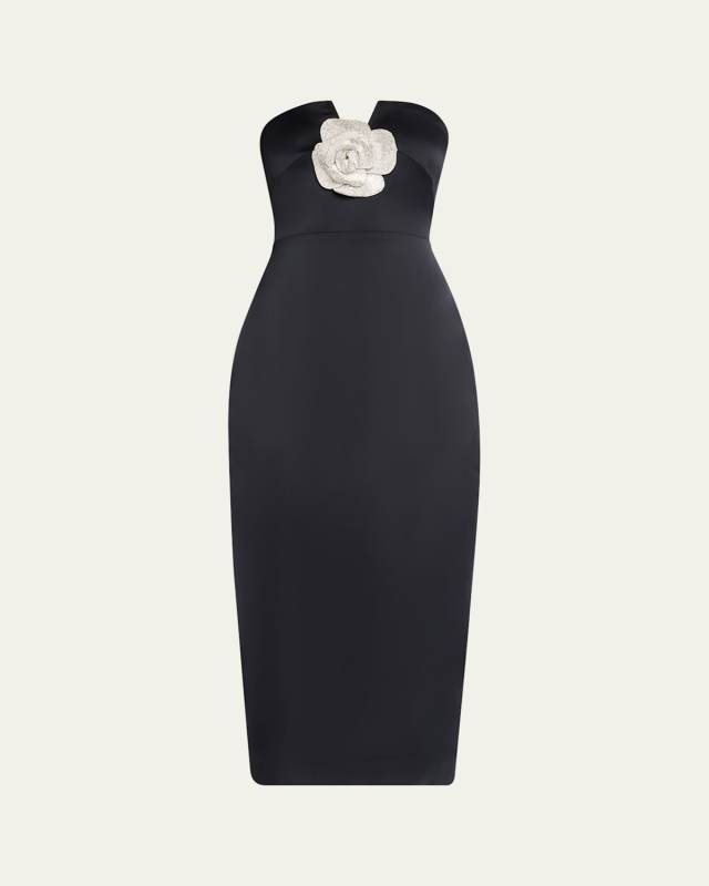 Denisa Strapless Rhinestone Applique Midi Dress